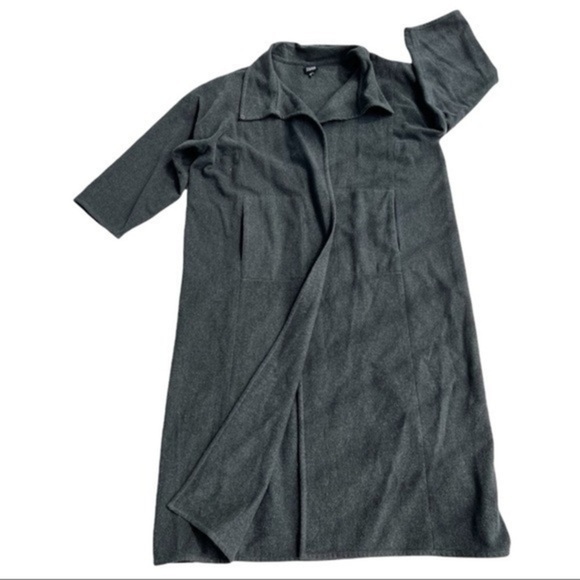 Eileen Fisher 100%‎ Wool Coat Women's Large Long Gray Jacket w Pockets, Academia - Picture 1 of 15